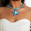 Cross Border Bohemian Style Blue Lafite grass starfish pendant necklace Women Jewelry Beach Style Fake Dopamine Necklace