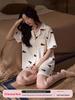 Women's Ice Silk Pajama Set, Short Sleeve Cat Design, Indoor/Outdoor Wear