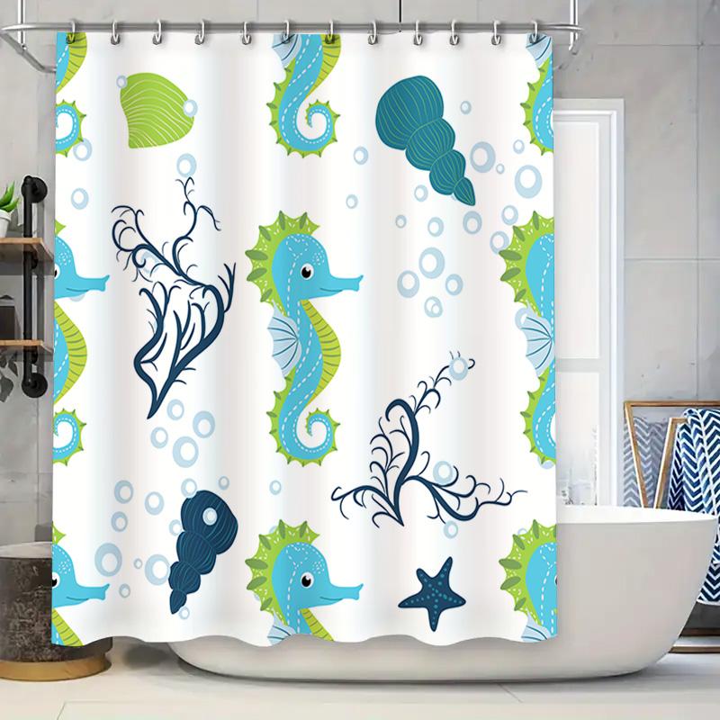 

Sea Horse Shower Curtain Blue Green Sea Life Pattern Bath Liner For Bathroom Decor 72 X 72 Waterproof Polyester Fabric Multiple W60H190(CM)-1 Pcs