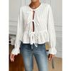 Women S Long Sleeve Lace Up Casual Solid Color Blouse