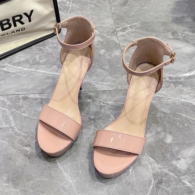 

Сандалии женские новые с открытым носком из лакированной кожи водонепроницаемые стол тонкий каблук односложная пряжка ремешок супер высокий каблук ночные сексуальные высокие каблуки 42 абрикосовый