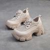 Fashion 7CM Women Chunky Platform Shoes Summer Hollow Out Breathable Genuine Cow Leather Round Toe Thick High Heel Casual Shoes