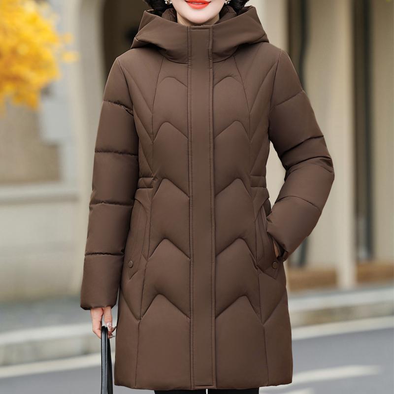 

Плюс розмір XL-6XL Зимові довгі парки Жіночий верхній одяг з капюшоном Елегантні нові пальто Вільні товсті теплі жіночі куртки середнього віку 6XL