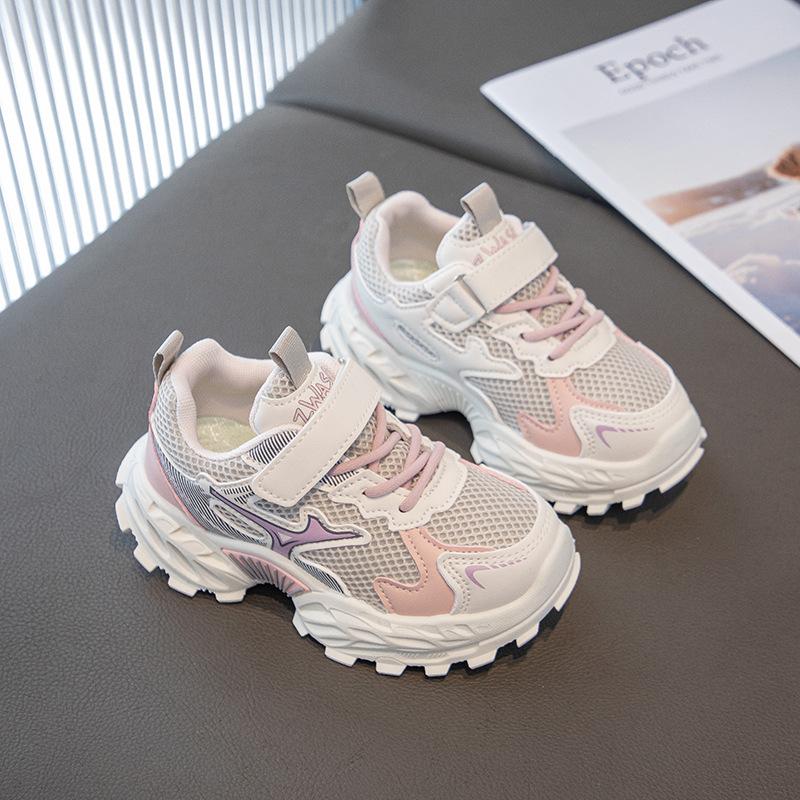 

Children s double mesh sneakers, girls shoes, breathable dad shoes 2025 autumn new boys non-slip soft-soled casual shoes 37 розовый