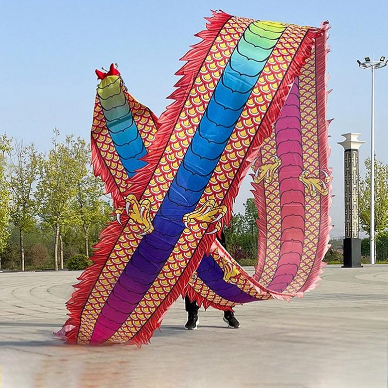6/8/10m 3D Quadrado Fitness Dança do Dragão Vermelho Adulto Ano Novo Chinês Dança do Dragão Fita Adereços de Performance de Palco Liderando