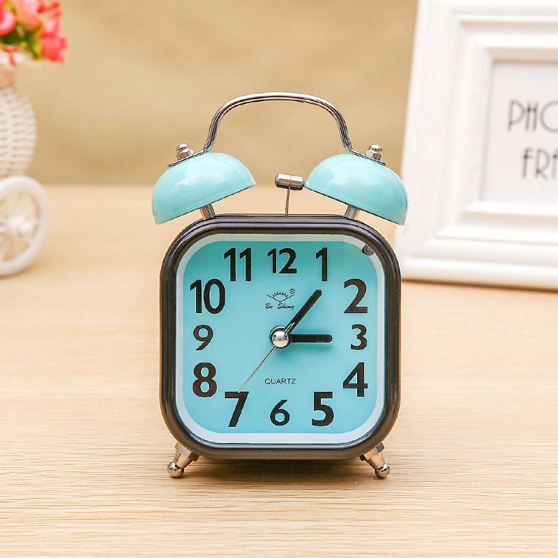 Square Metal Ringing Alarm Clock Ringing Alarm Clock Children and Students' Bedside Clock with Alarm Clock