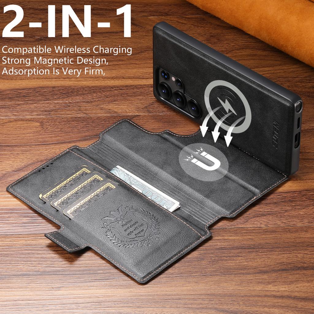 SUTENI Q-07 For Samsung Galaxy S25 Ultra Case Magnetic Color Splicing Cowhide Texture Leather Cover