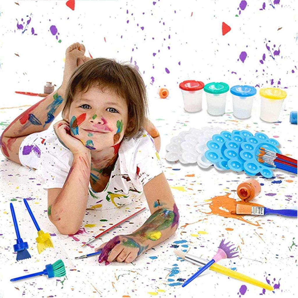 30PCS Children Paintbrushes Washable Paint Brushes Sponge Painting Brush Set with Apron for Toddler Kids Early DIY