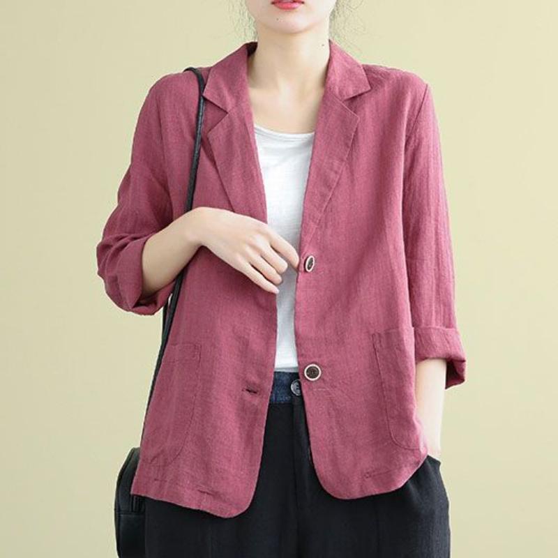 Bavlněný lněný oblek Vintage blejzrový oblek Korejské léto Knoflík s dlouhým rukávem Bunda Tenký Cardigan Dámské Outwear