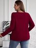 2025 Autumn/Winter Plus Size Solid Color V-Neck Long Sleeve Ribbed Pullover T-shirt