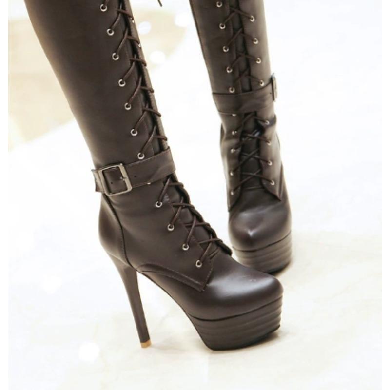 Large Size New Knee-High Women Boots Motorcycle Boots Thin High Heels Sexy Platform Women Shoes Woman Winter Boots  Mujer