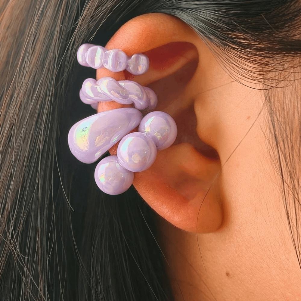 4Pcs/Set Transparent C-ring Threadless Ear Cuffs Colorful Ear Bone Clips Set Clip On Earrings  Party