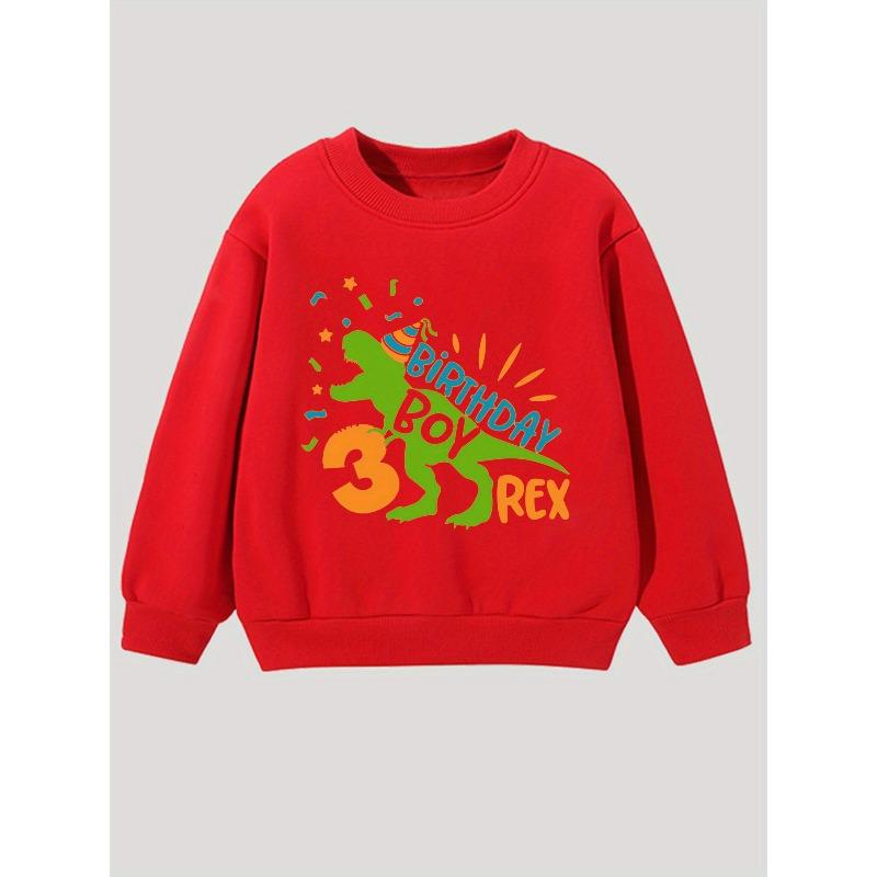 Kids Sweatshirt Registered Base Dinosaur 3rd Birthday Print -Lined Warm Boys' Round Neck Long Sleeve Top, Fashion Print Pattern Children's