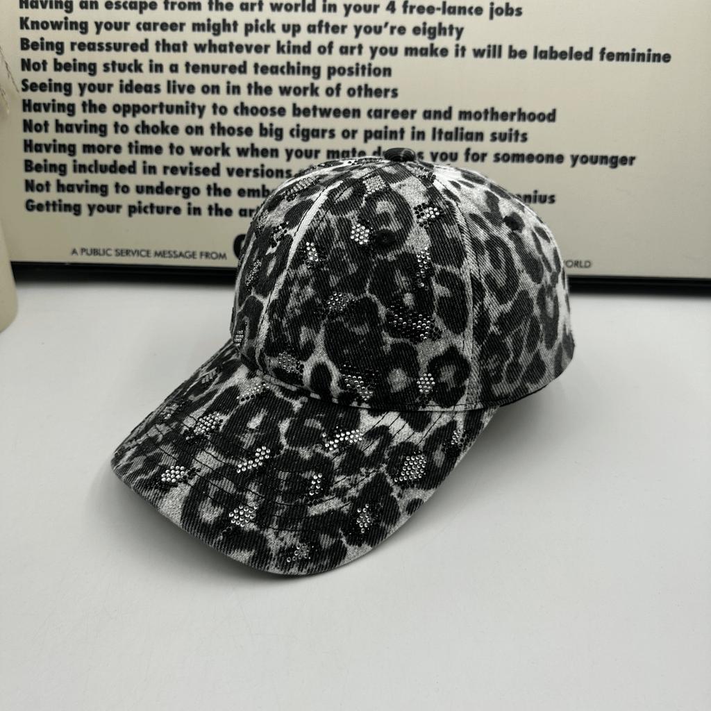 Dome leopard point personalized rhinestone camouflage washed and ground holes pure cotton spring and autumn adjustable soft top baseball hat