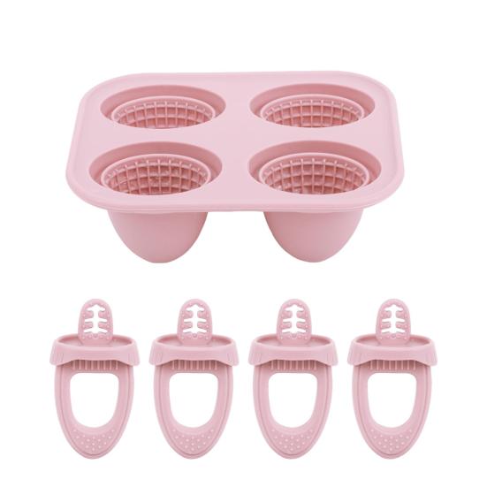 Baby Silicone Popsicle Mold with Handles 4-Cavity Mini Ice Cream Mold for Teething Relief Freezing Treats Maker for Toddlers Kids