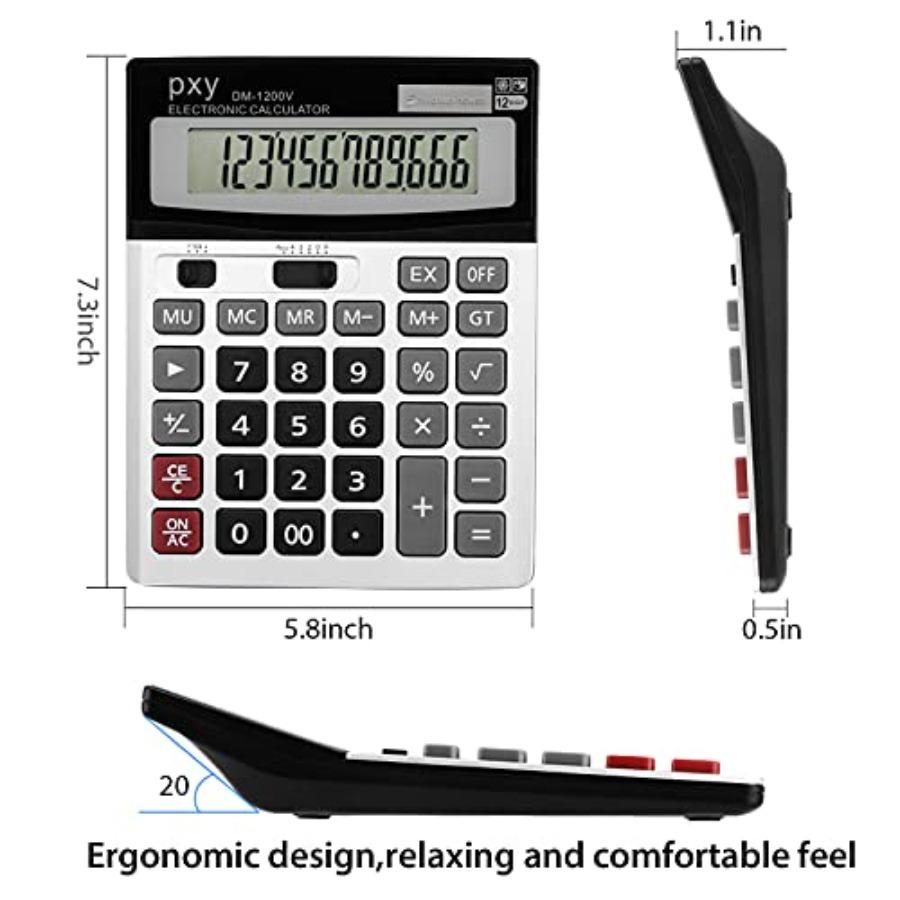 Desk Calculator With 12digit Extra Large Lcd Display And Touchsensitive Buttons For Enhanced Comfort Featuring Big Keys Dual Po