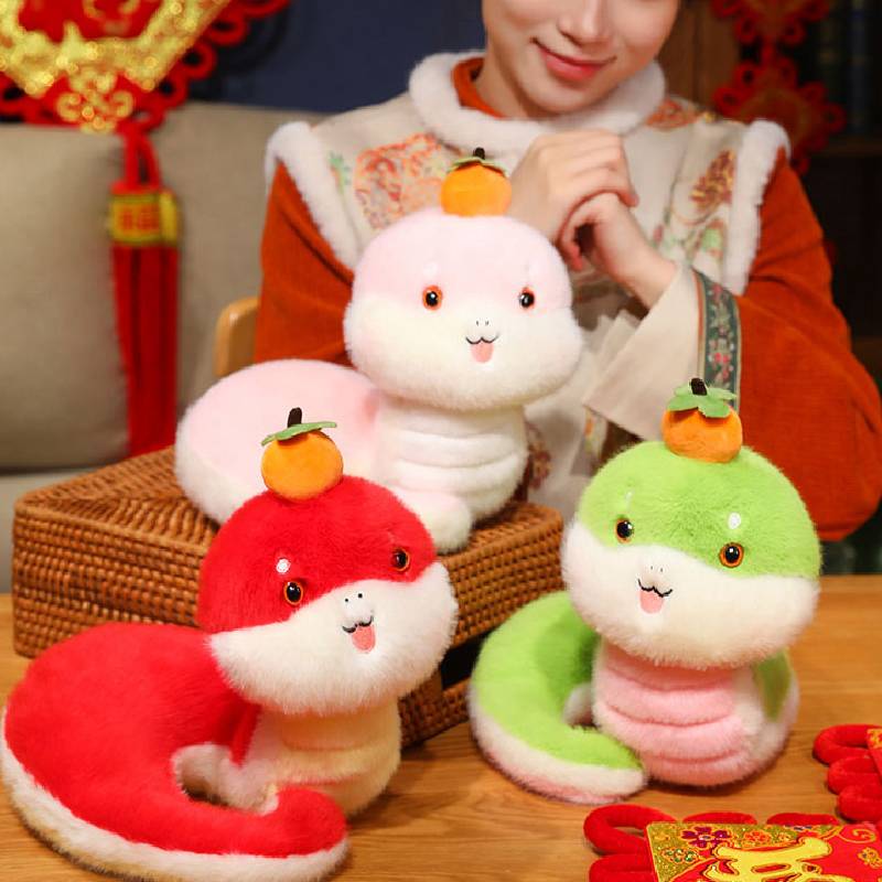 Year Of The Snake Mascot With Persimmon Plush Toy Cartoon Doll Gift Decoration