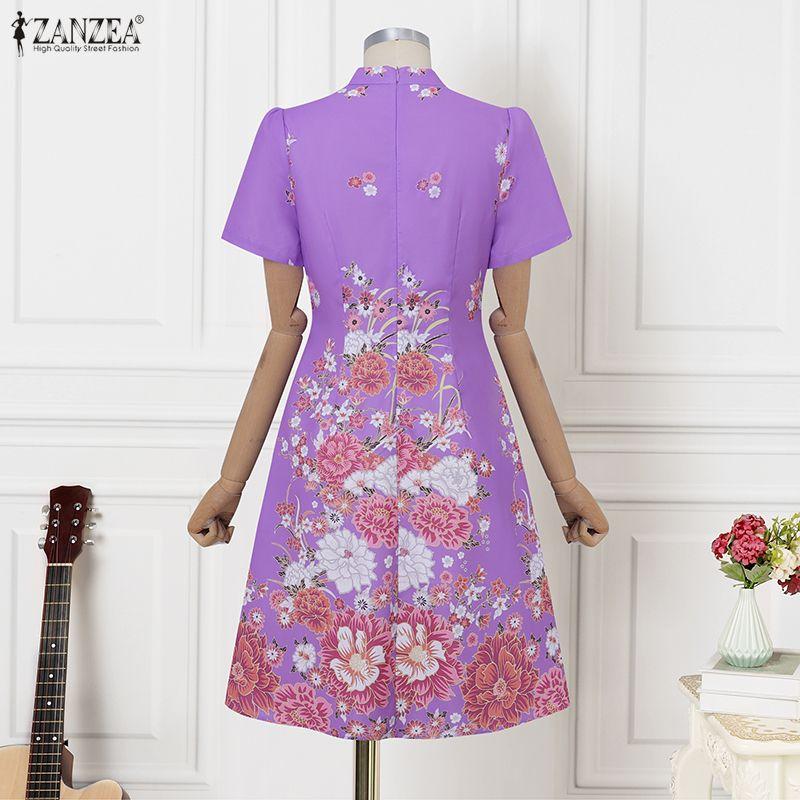 ZANZEA Women Casual V-Neck Short Sleeve Summer Floral Print Dress