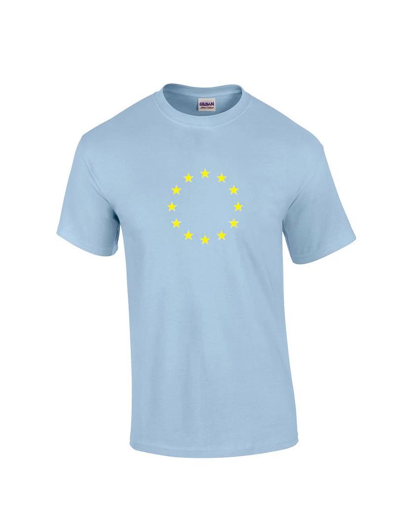 

EU Европейский Союз Белый Логотип Футболка Крутая ФЛАГ ЕВРО Светло-голубая Хлопковая Футболка 3XL