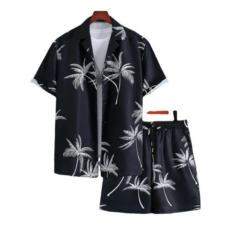 Seturi de cămașă cu mânecă scurtă pentru bărbați la modă, cu imprimeu, plajă, nucă de cocos, în carouri, costume hawaiene, cu rever, cămașă ocazională, pantaloni scurți, îmbrăcăminte stradală de vară 3D