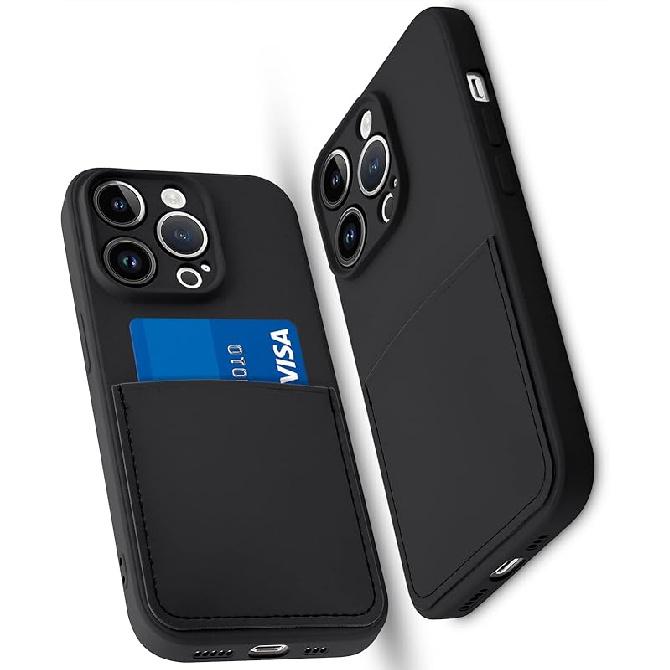 Silicone Wallet Phone Case for iPhone 15 Pro 6.1 Inch with Credit Card Holder Pocket, Full-Body Bumper Protection Camera Protect Case (Yellow)