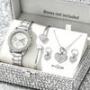 Light Luxury Niche Roman Steel Belt Full Diamond Set Bracelet Necklace Love Jewelry Set Quartz Watch