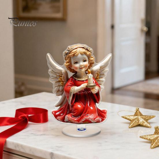 Stable Rotating Base Ornaments Christmas Acrylic 360 Degree Ornament, Double-sided HD UV Printed Angel Figurines Religious 2D Decorative Item