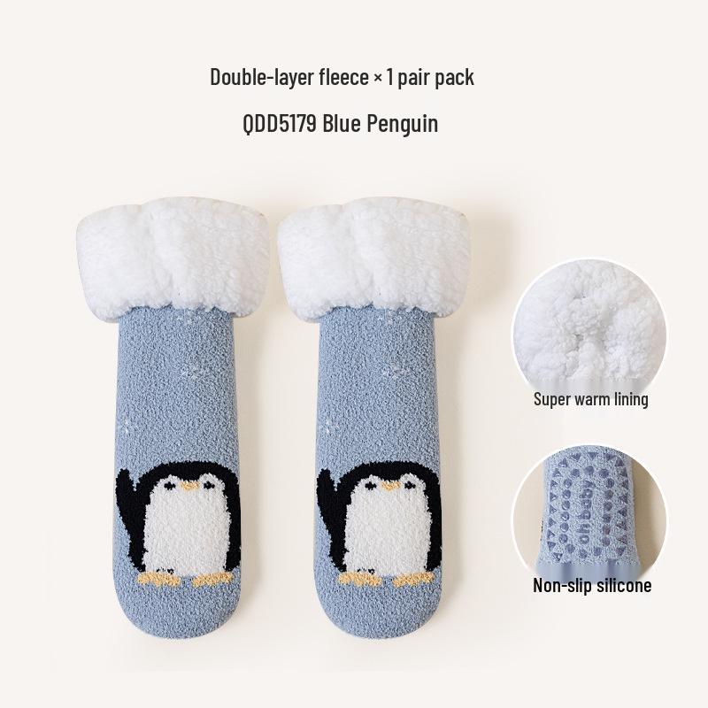 

25 Plus Velvet Thickened Lambswool Coral Fleece Non-Slip Baby and Children s Home Socks for Autumn and Winter One Size