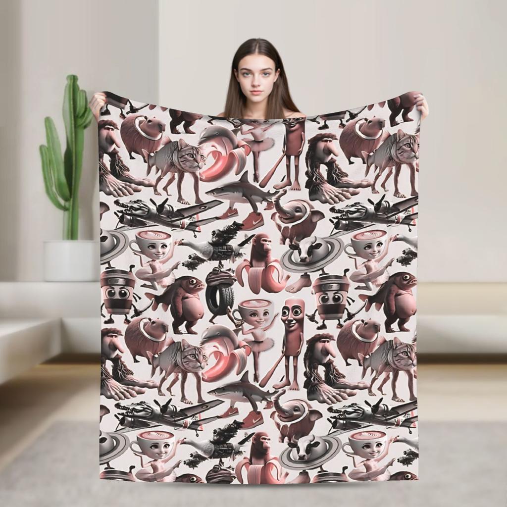 Italian Brainrot Animals Blanket Cappuccino Assassino Fleece Awesome Soft Throw Blankets for Home Winter