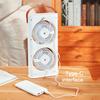 Stolní ventilátor s dvojitou hlavou a LED nočním světlem, Dobíjecí malý cirkulační ventilátor, Přenosný stolní ventilátor pro domácí kancelář, cestování
