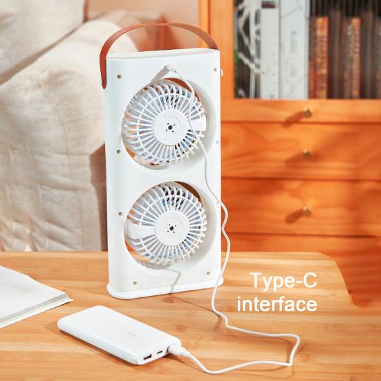 Stolní ventilátor s dvojitou hlavou a LED nočním světlem, Dobíjecí malý cirkulační ventilátor, Přenosný stolní ventilátor pro domácí kancelář, cestování