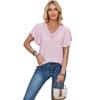 Lace V-neck T-shirt with Lotus Leaf Sleeves Lace V-neck Ruffle T-shirt