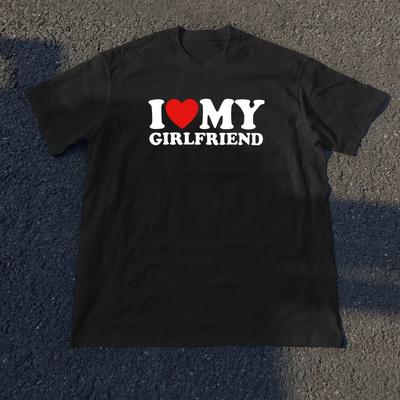 Men's I Love MY GIRLFRIEND Print T-Shirt Casual Round Neck Short Sleeve Tee Soft and Comfortable Polyester Knit Fabric Stretch