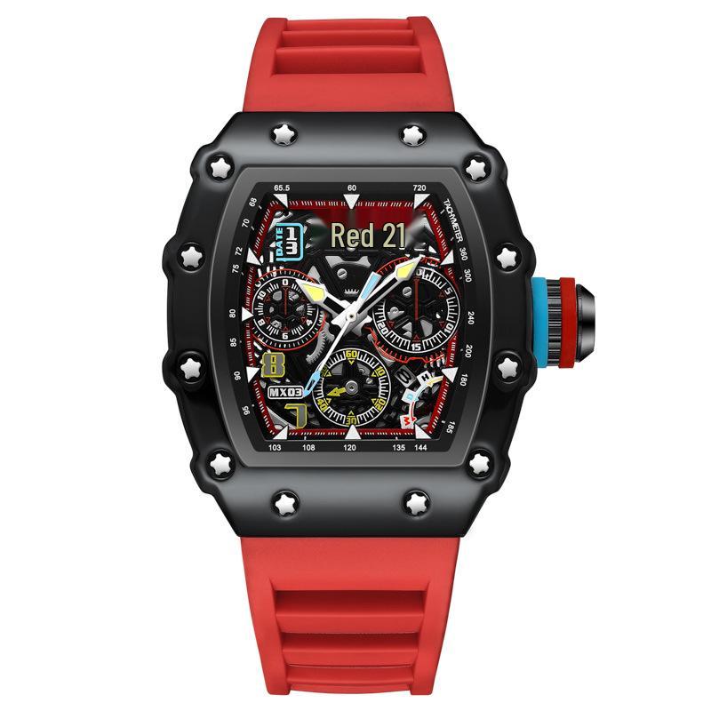 Men's Richard Luminous Calendar Wine Barrel Watch, Hollowed-Out Design, Trendy Mechanical Look