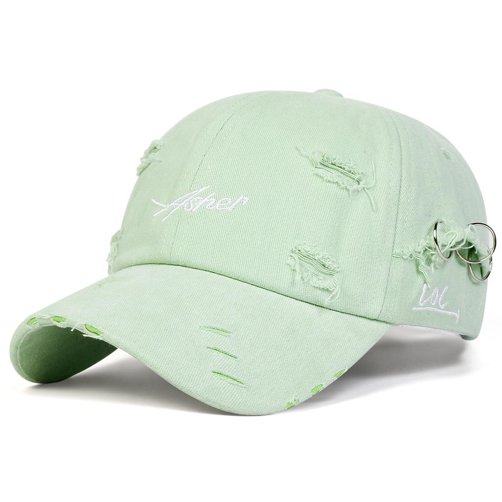 Men Asher Letter Embroidered Vintage Holes Baseball Cap Outdoor Adjustable Sunscreen Leisure Hat Spring Autumn Travel Tourism Beach Vacation