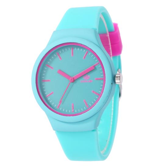Orologio da polso da donna casual, colore caramella, cinturino in silicone, senza numeri, quadrante rotondo, movimento al quarzo