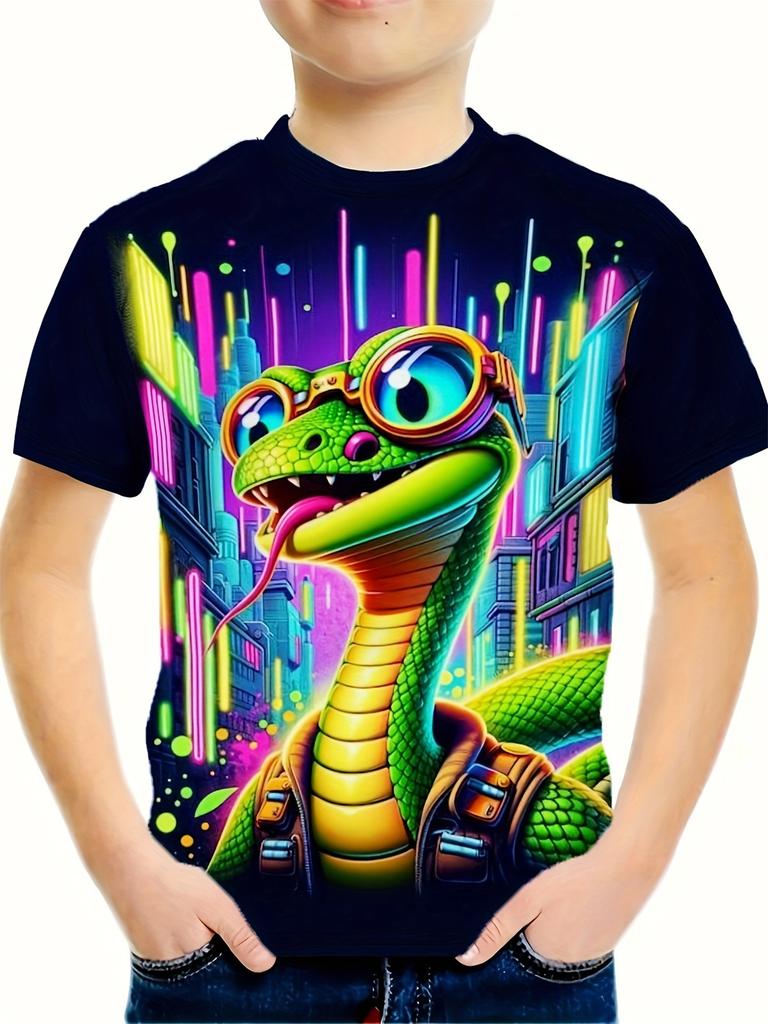 Maglietta per bambini T-shirt con grafica 3D Dragon Magliette per bambini Magliette con scollo tondo Maglietta con animali dei cartoni animati Maglietta a maniche corte per un ragazzo