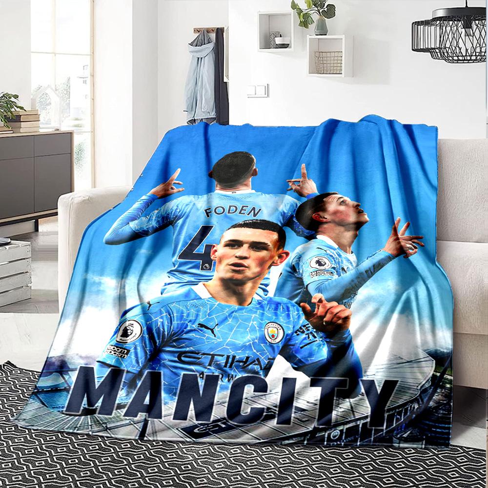 Man City Foden Spieler Collage Druck Flanell Überwurf Weiche Plüschdecke für Sofa Couch Schlafzimmer Fußballfan Heimdekoration