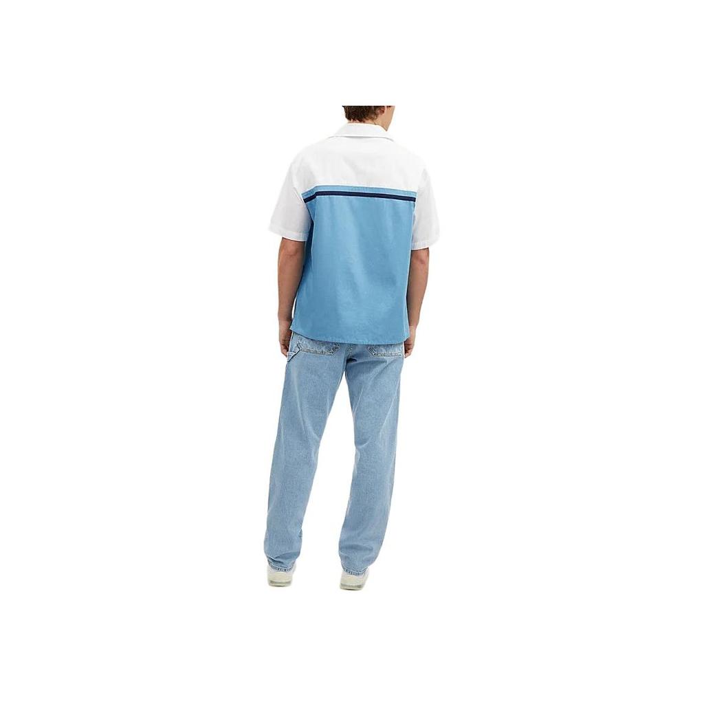 Coach SS24 Letter Logo Color Block Single-Breasted Short Sleeve Shirt Men shirts Blue CO811-BLM