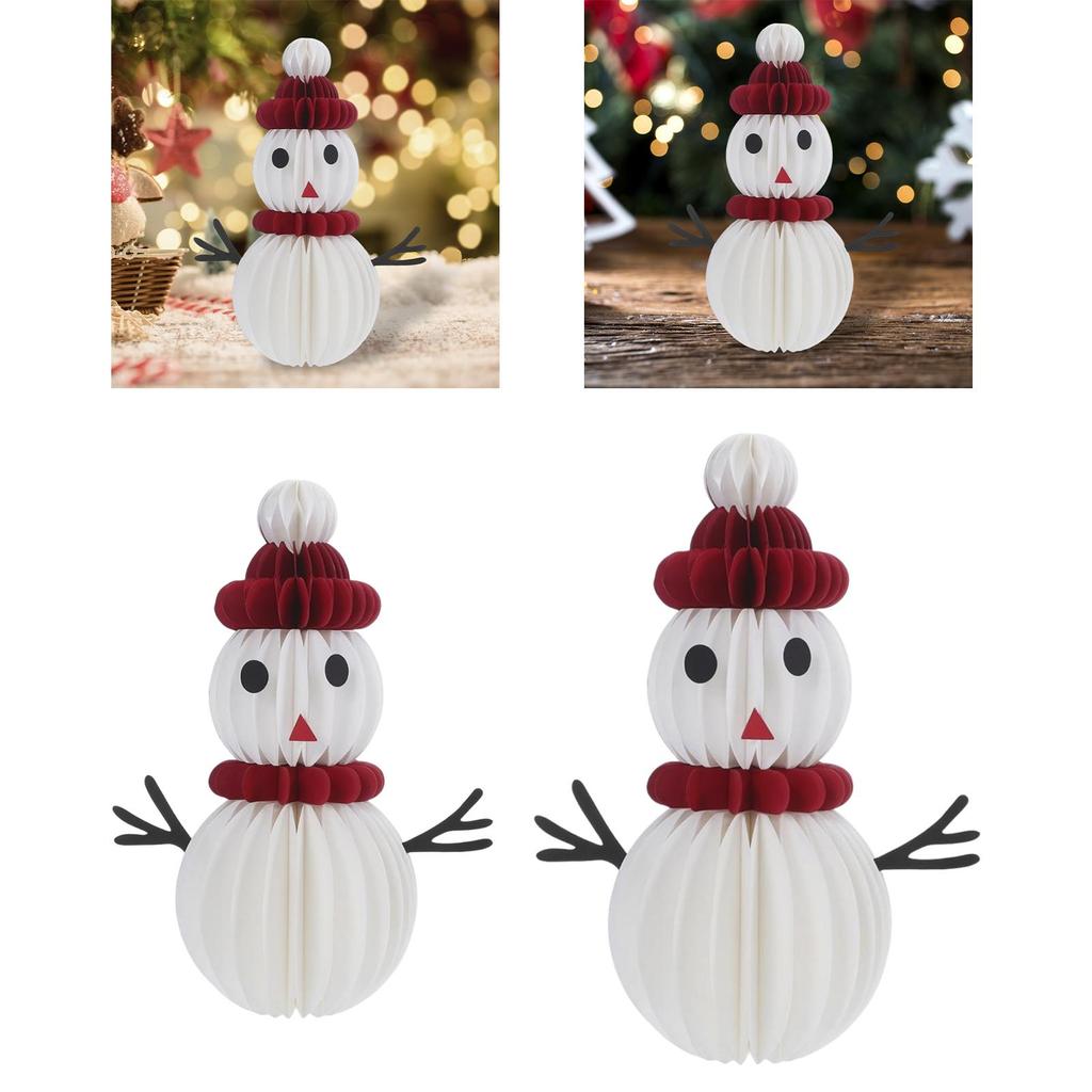 3D Paper Honeycomb Snowman Shelf Holiday Mantel Accents Christmas Decoration