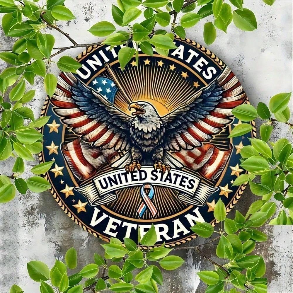 Veterans Pride 8x8 Inch Embossed Metal Sign Patriotic Wall Art Home Decor American Flag Rustic