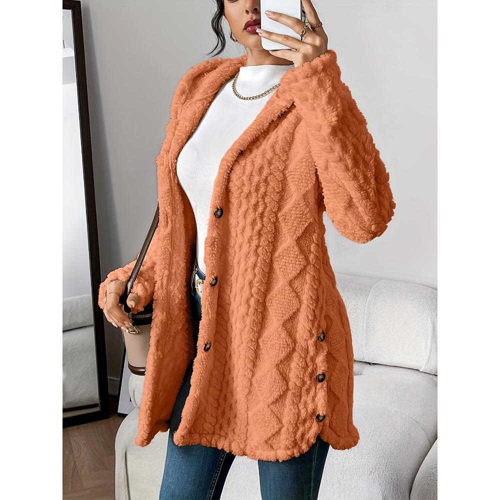 Autumn-Winter Warm Fashion Jacquard Plush Hooded Cardigan Coat