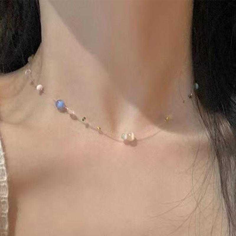 Bohemian Fish Line Beads Choker Candy Color Beach Jewelry Summer Clavicle Necklace For Women Charm Invisible Fishing Line Choker