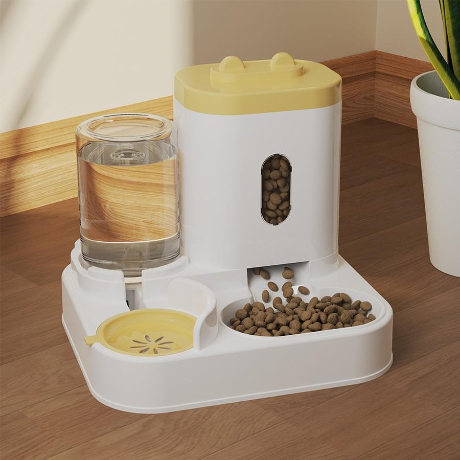 2-in-1 Automatic Pet Feeder Water Dispenser, Anti-tipping Cat Dog Bowl, Integrated Drinking Feeding Bowl for Pets