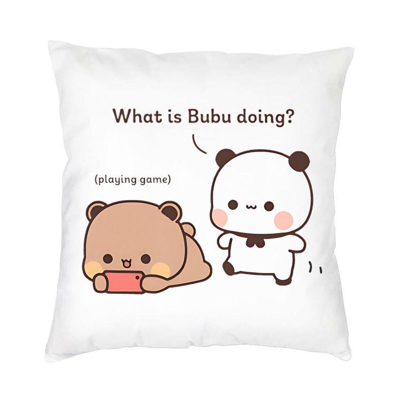Panda And Brownie Cushion Cover 45x45cm Home Decor 3D Print True Love BuBu DuDu Couple Throw Pillow for Sofa Double Side 30x30cm 12x12in