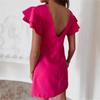 2022 Summer Round Neck Short Sleeve Backless Ruffle A-line Dress
