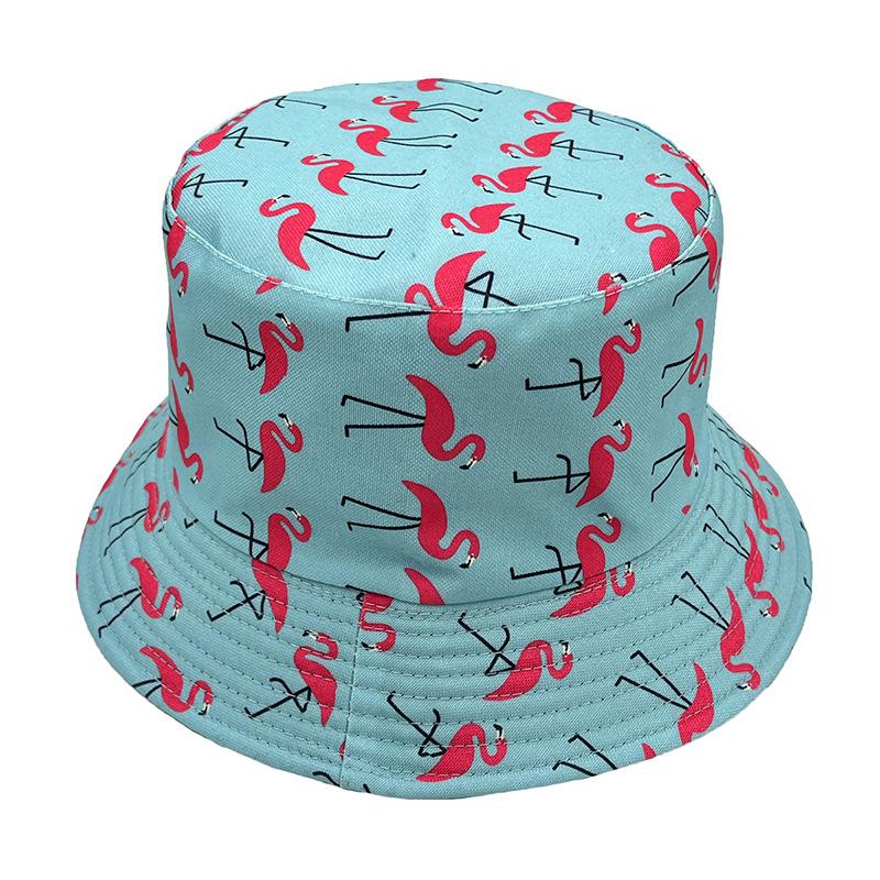 Flamingo Print Double-Sided Bucket Hat Men'S And Women'S Fashion Versatile Spring And Summer Sunshade Hat