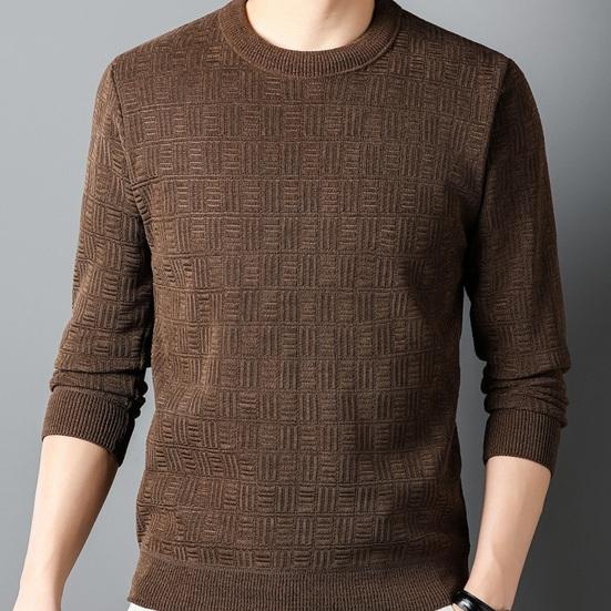 Pánský podzim Zimní svetr Pletený Tlustý kulatý výstřih Dlouhý rukáv Teplá Elastická Nášivka Slim Fit Měkká Velká velikost Ležérní Střední délka Pánský svetr