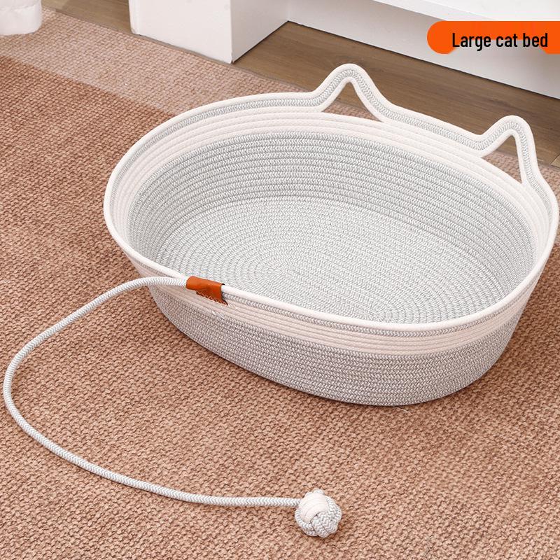 Woven Cotton Rope Cat Bed with Self-Entertainment Ball - All-Season Pet Comfort Solution
