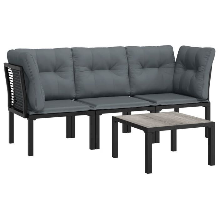 VidaXL Salon de Jardin 4 pcs, Chaises avec Dossier, Ensemble de Meubles, Mobilier de Patio Terrasse Extérieur, Noir et Gris 362803